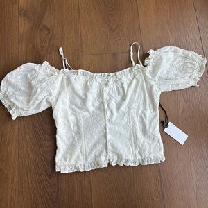 Astr Ivory Eyelet Off-Shoulder Blouse with puff sleeves